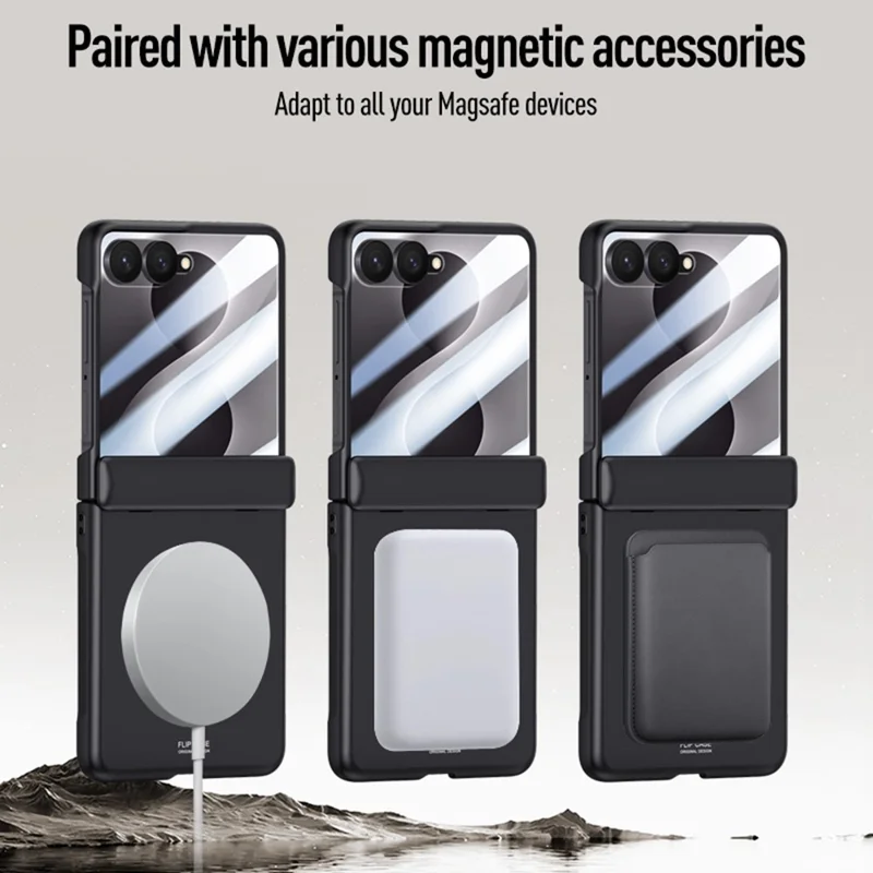 For Samsung Galaxy Z Flip8 Magnetic Case Hard PC Phone Cover with Rear Small Screen Protector - Black