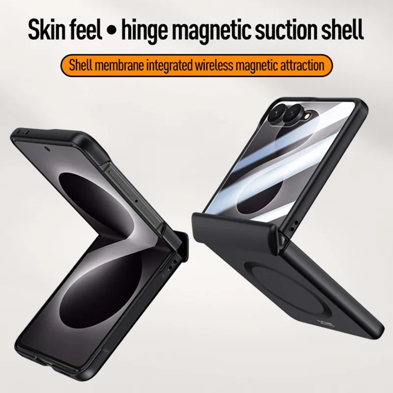 For Samsung Galaxy Z Flip8 Magnetic Case Hard PC Phone Cover with Rear Small Screen Protector - Black