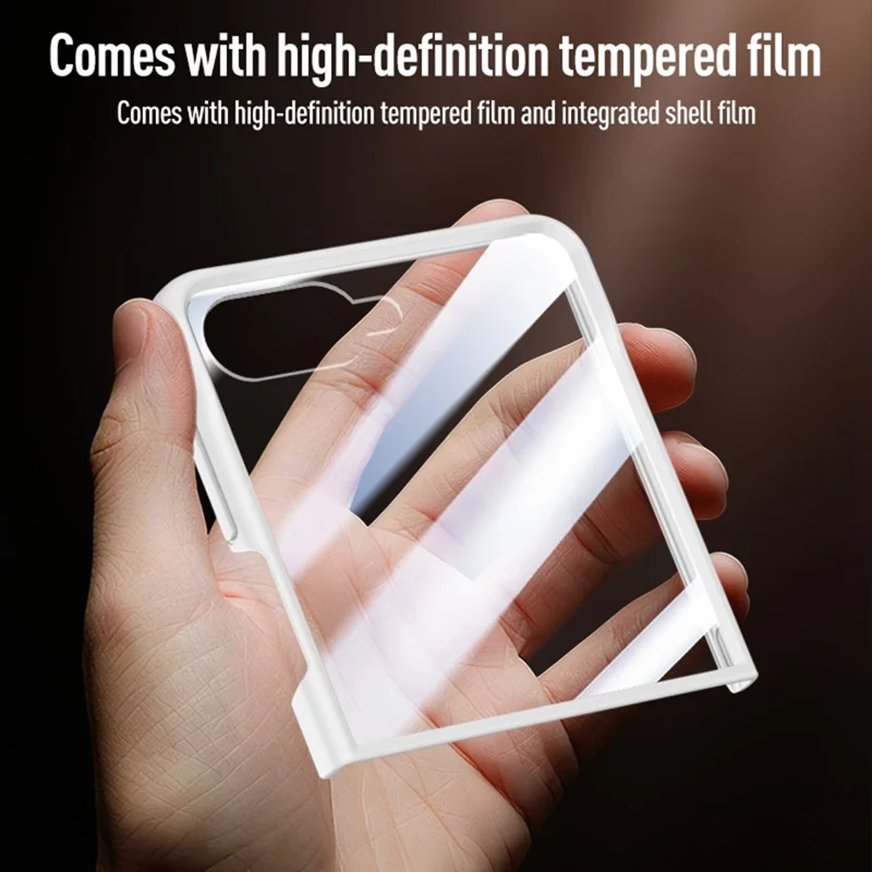 For Samsung Galaxy Z Flip8 Case PC + TPU Matte Phone Cover with Tempered Glass Screen Protector - White