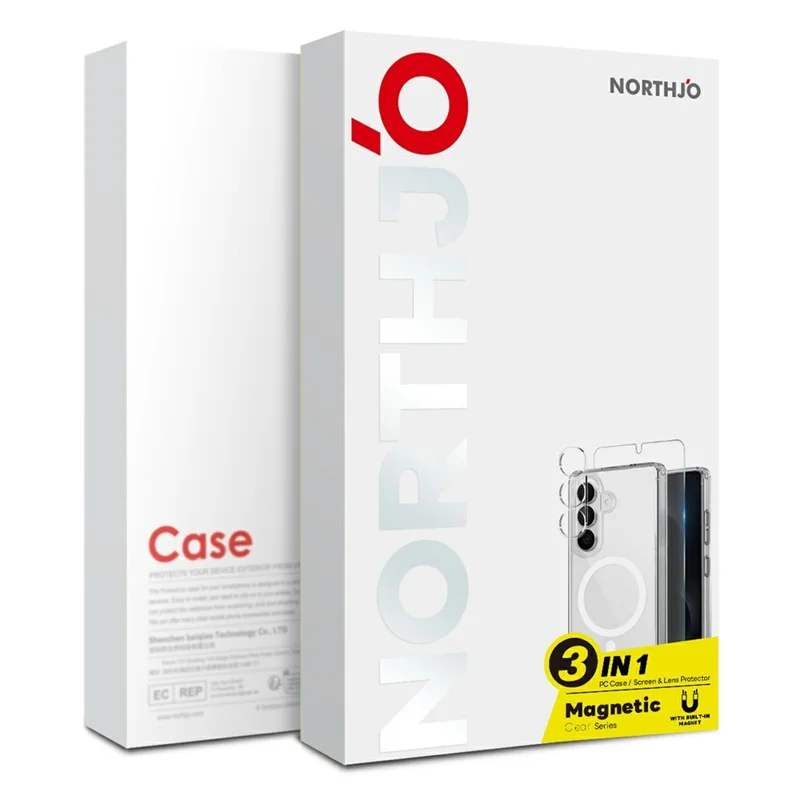NORTHJO for Samsung Galaxy S25 FE Magnetic Case PC + TPU Phone Cover Set with Front Screen Protector + Lens Film