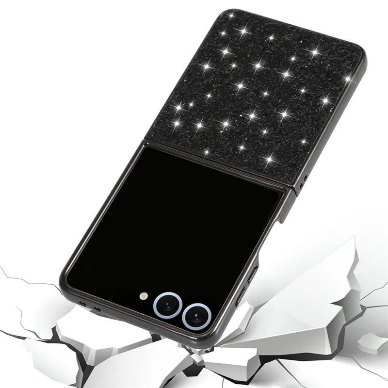 For Samsung Galaxy Z Flip8 Case Electroplating TPU + PC Sparkling Glitter Phone Back Cover - Black