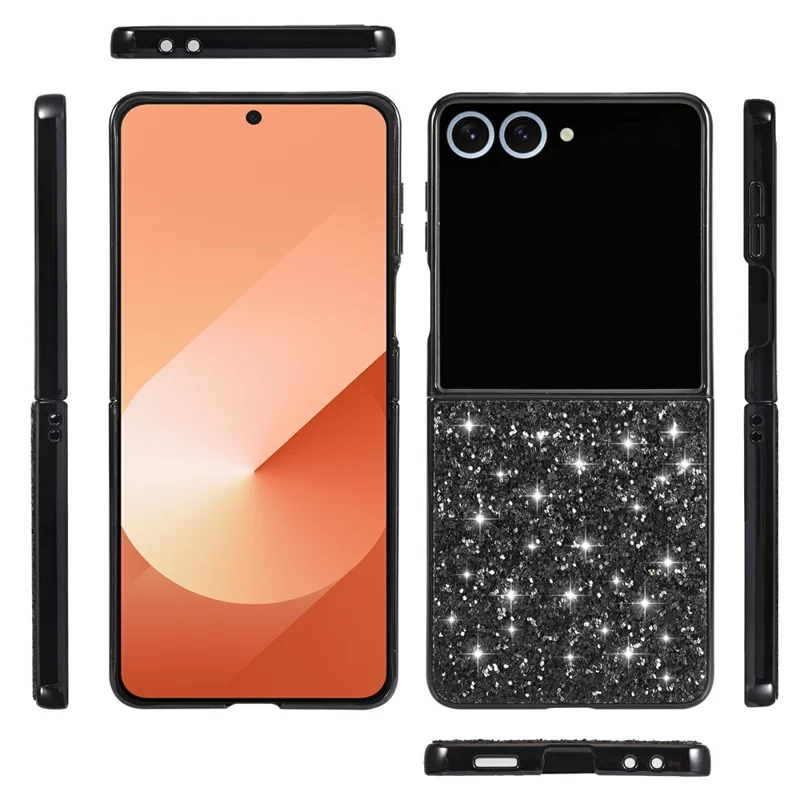 For Samsung Galaxy Z Flip8 Case Electroplating TPU + PC Sparkling Glitter Phone Back Cover - Black
