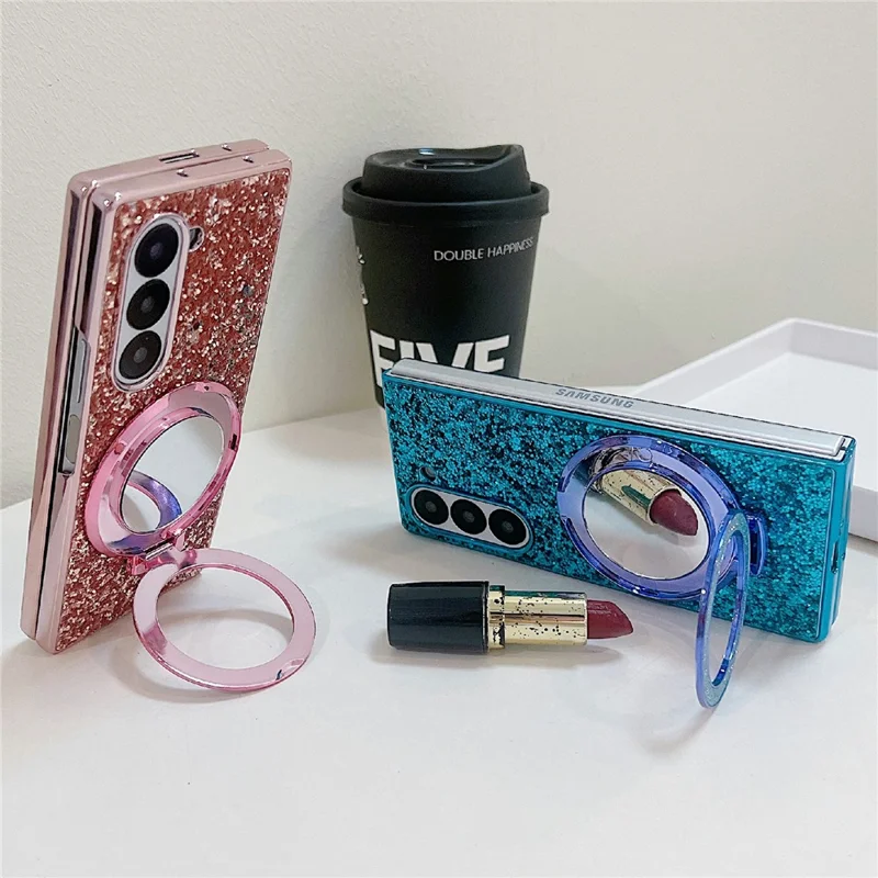 For Samsung Galaxy Z Fold8 Ultra Case Kickstand TPU+PC Phone Cover with Mirror - Blue