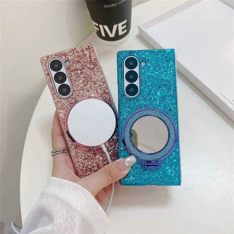 For Samsung Galaxy Z Fold8 Ultra Case Kickstand TPU+PC Phone Cover with Mirror - Blue