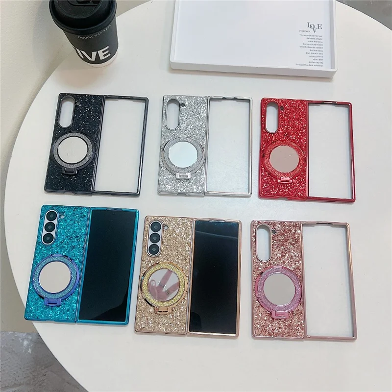 For Samsung Galaxy Z Fold8 Ultra Case Kickstand TPU+PC Phone Cover with Mirror - Blue