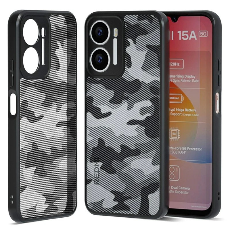 IBMRS Mobile Cover for Xiaomi Redmi 15a 5G Soft TPU + Hard PC Case with Wrist Strap (Precision Cutouts) - Artistic Camouflage