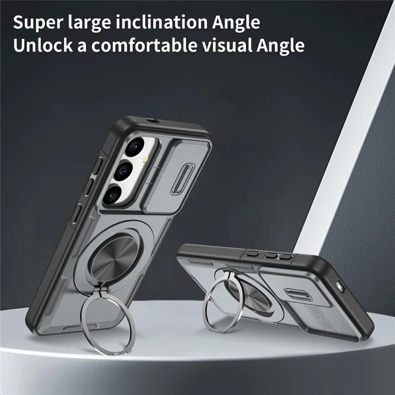 Cover magnetica per Samsung Galaxy S24 / S25 con chiusura a scorrimento, protezione per fotocamera, supporto girevole 360°, custodia in PC + TPU - Grigio