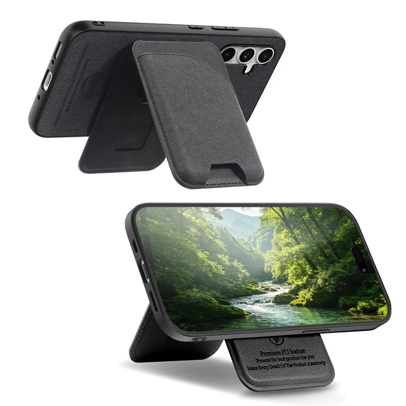 For Xiaomi 17T Pro Magnetic Case Cloth Texture Leather + PC + TPU Phone Cover with Detachable Card Holder - Black