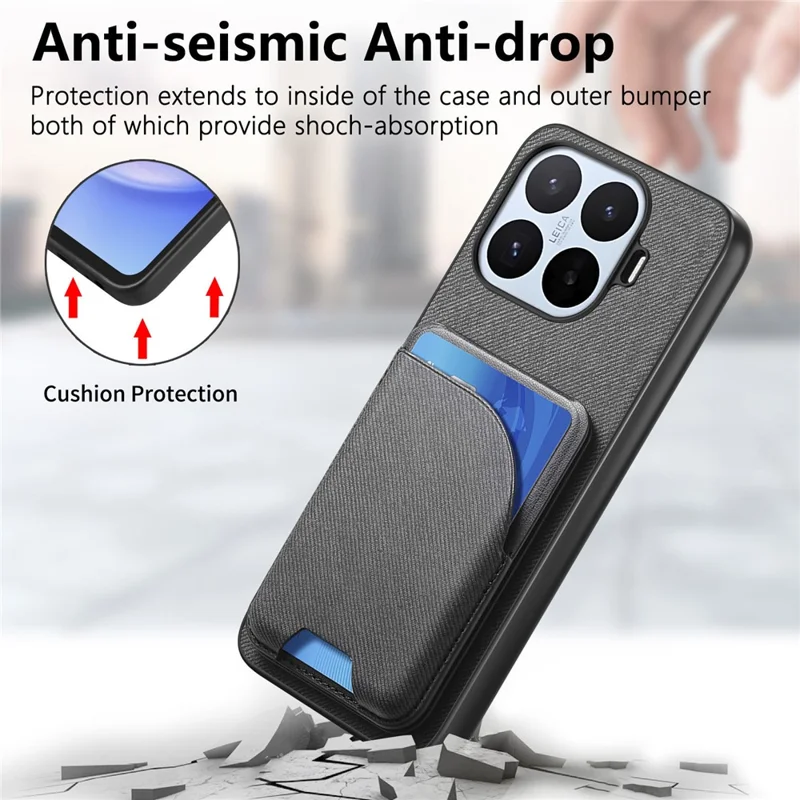 For Xiaomi 17T Pro Magnetic Case Cloth Texture Leather + PC + TPU Phone Cover with Detachable Card Holder - Black