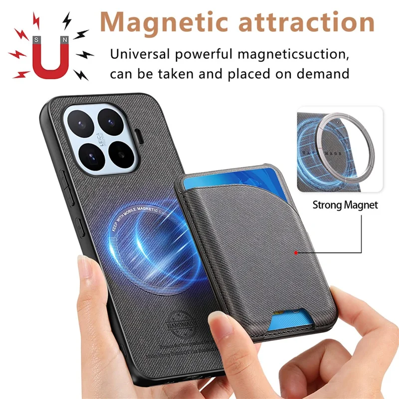 For Xiaomi 17T Pro Magnetic Case Cloth Texture Leather + PC + TPU Phone Cover with Detachable Card Holder - Black