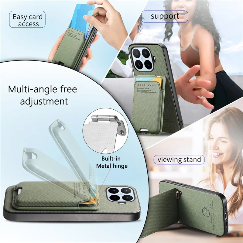 For Xiaomi 17T Pro Case Cloth Texture Leather + PC + TPU Phone Cover with Card Holder Kickstand - Green