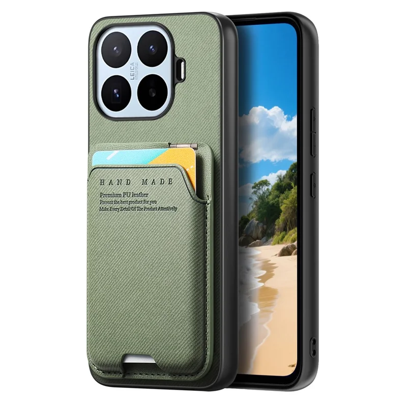 For Xiaomi 17T Pro Case Cloth Texture Leather + PC + TPU Phone Cover with Card Holder Kickstand - Green