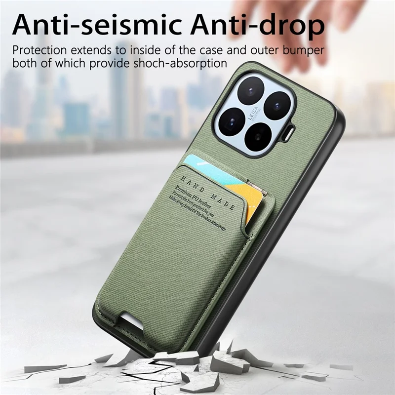 For Xiaomi 17T Pro Case Cloth Texture Leather + PC + TPU Phone Cover with Card Holder Kickstand - Green