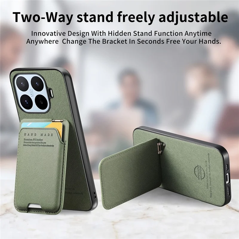 For Xiaomi 17T Pro Case Cloth Texture Leather + PC + TPU Phone Cover with Card Holder Kickstand - Green