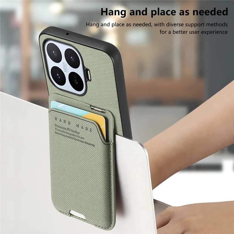 For Xiaomi 17T Pro Case Cloth Texture Leather + PC + TPU Phone Cover with Card Holder Kickstand - Green