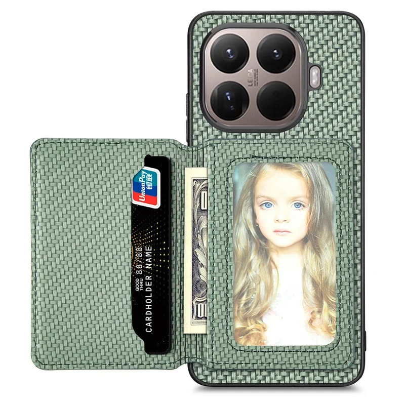 For Xiaomi 17T Case RFID Blocking Carbon Fiber Leather Phone Back Cover with Card Holder - Green