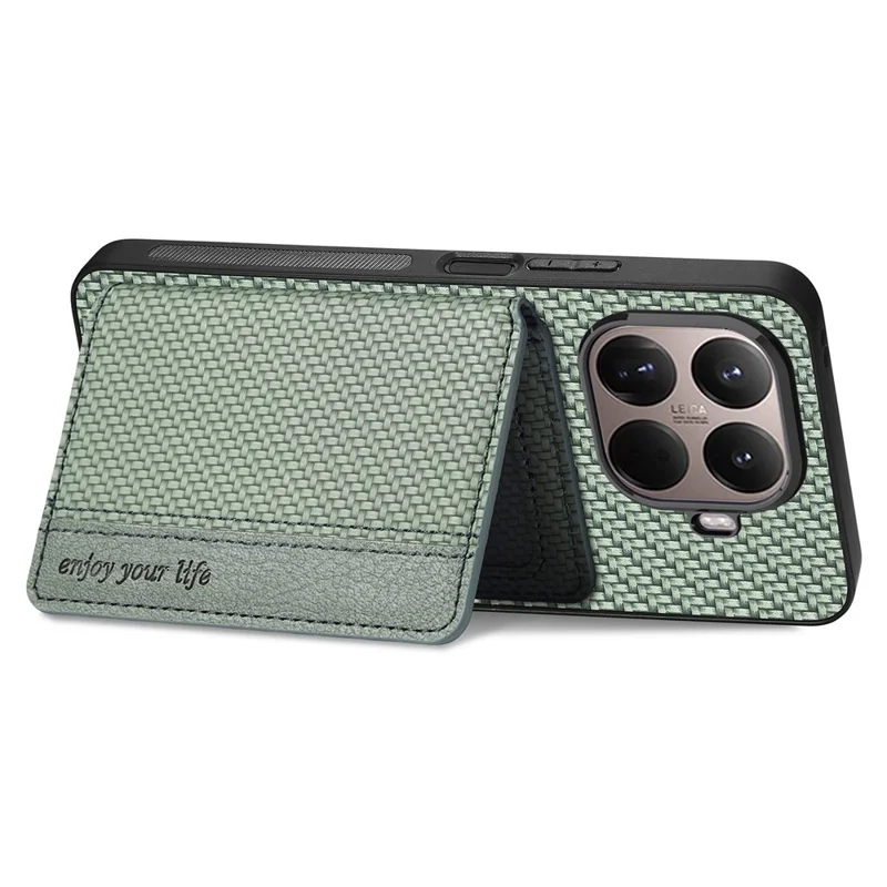 For Xiaomi 17T Case RFID Blocking Carbon Fiber Leather Phone Back Cover with Card Holder - Green