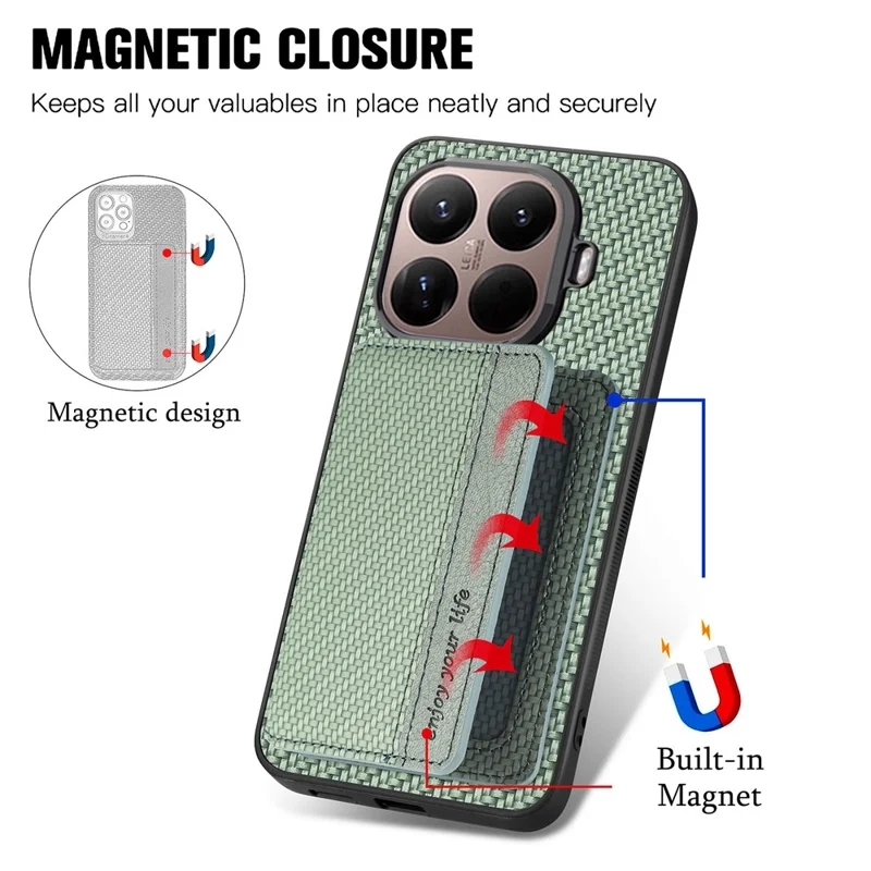 For Xiaomi 17T Case RFID Blocking Carbon Fiber Leather Phone Back Cover with Card Holder - Green