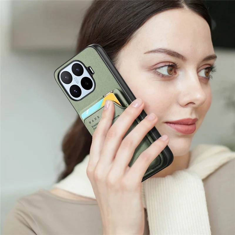 For Xiaomi 17T Case Cloth Texture Leather + PC + TPU Phone Cover with Card Holder Kickstand - Green