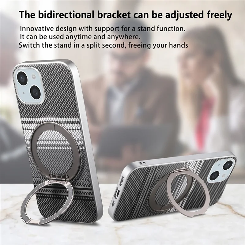 For iPhone 14 / 13 Case Magnetic Kickstand PU Leather + PC + TPU Gradient Phone Cover - Black