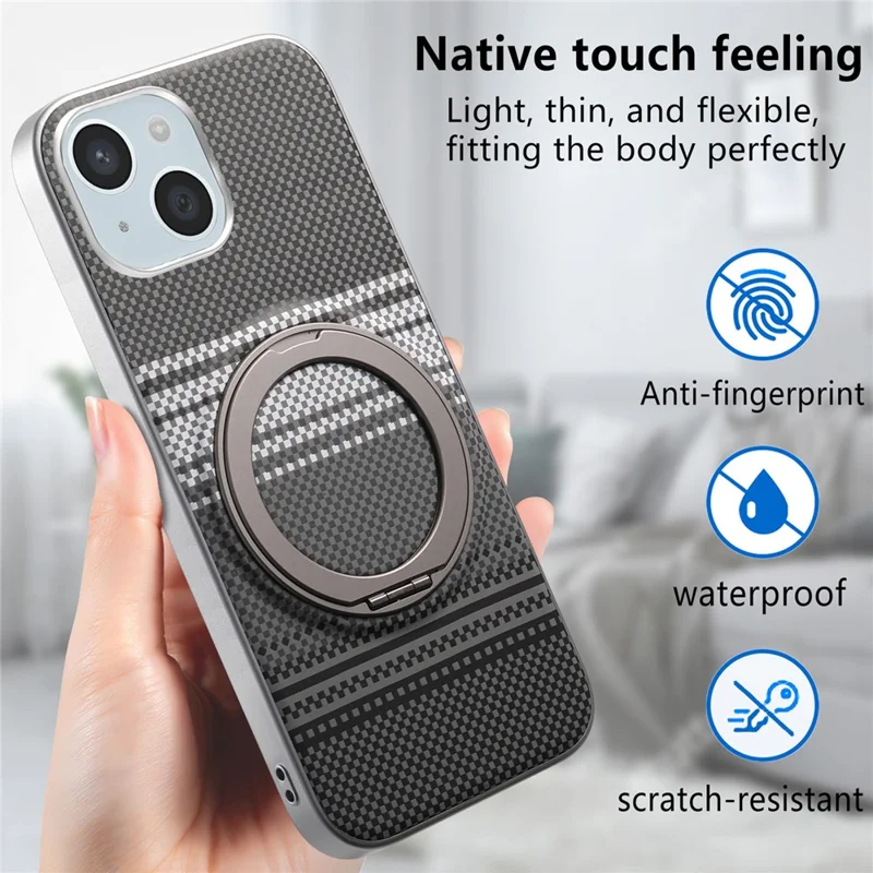 For iPhone 14 / 13 Case Magnetic Kickstand PU Leather + PC + TPU Gradient Phone Cover - Black