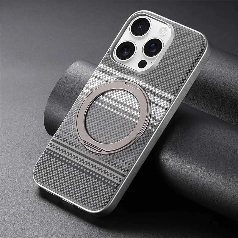 For iPhone 16 Pro Max Case Magnetic Kickstand PU Leather + PC + TPU Gradient Phone Cover - Black
