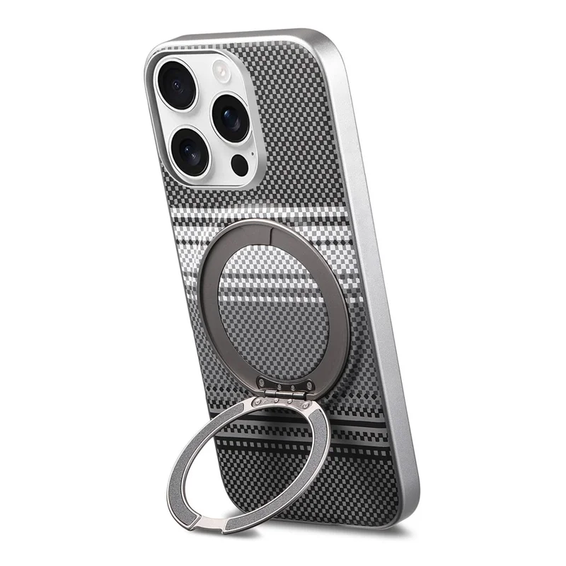 For iPhone 16 Pro Max Case Magnetic Kickstand PU Leather + PC + TPU Gradient Phone Cover - Black
