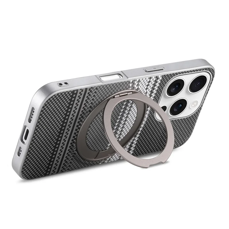 For iPhone 16 Pro Max Case Magnetic Kickstand PU Leather + PC + TPU Gradient Phone Cover - Black