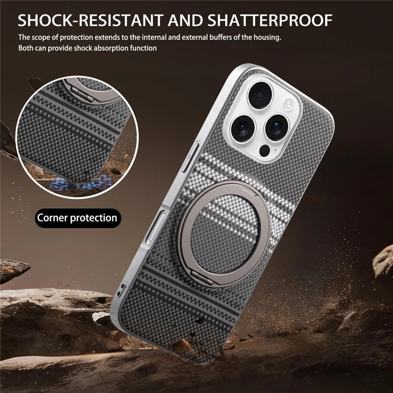 For iPhone 16 Pro Max Case Magnetic Kickstand PU Leather + PC + TPU Gradient Phone Cover - Black