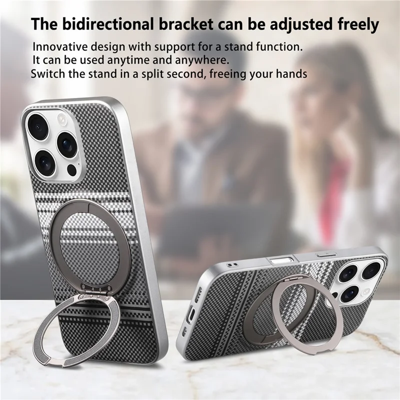 For iPhone 16 Pro Max Case Magnetic Kickstand PU Leather + PC + TPU Gradient Phone Cover - Black