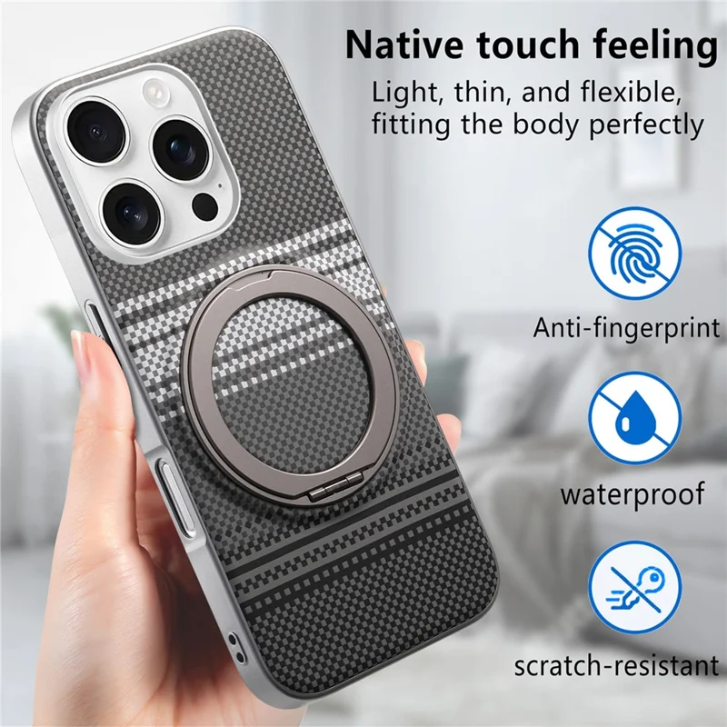 For iPhone 16 Pro Max Case Magnetic Kickstand PU Leather + PC + TPU Gradient Phone Cover - Black