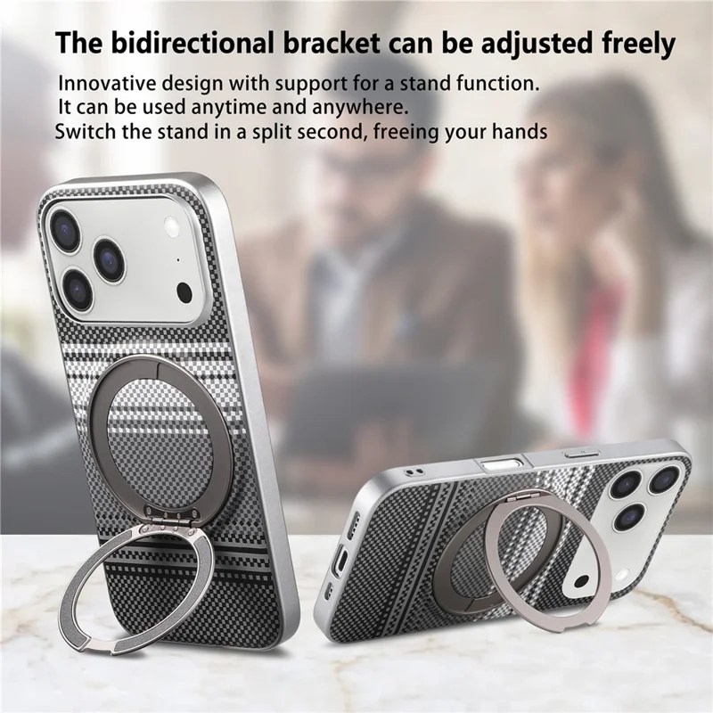Cover per iPhone 17 Pro Max con Supporto Anello Magnetico in Pelle PU + PC + TPU - Nero