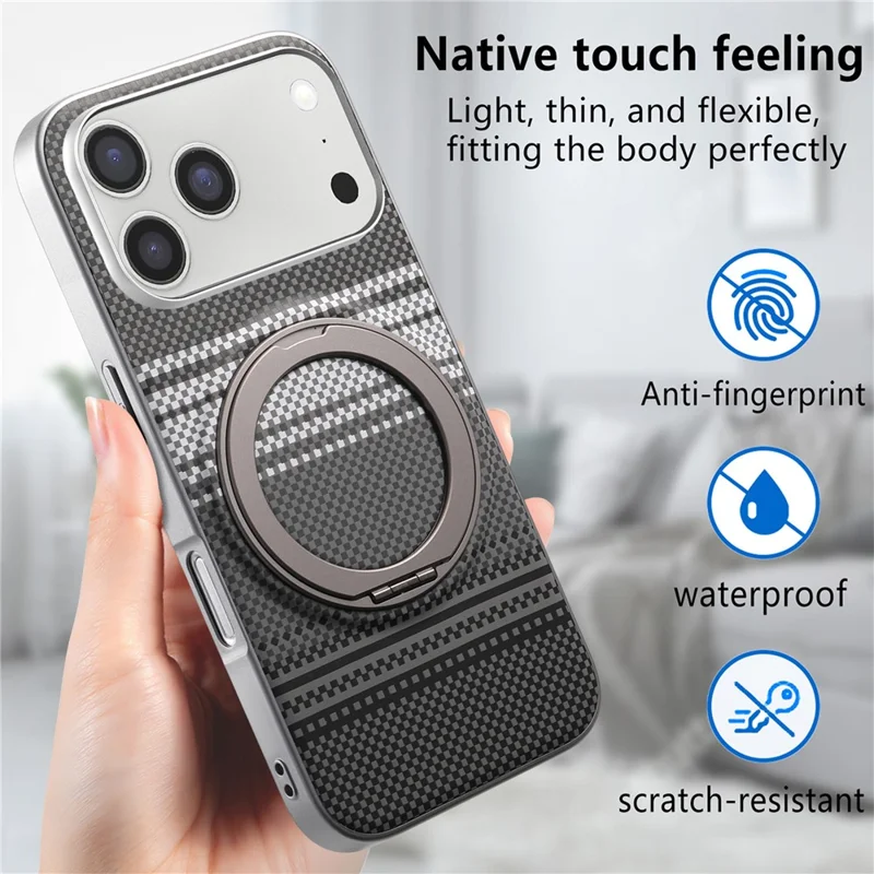Cover per iPhone 17 Pro Max con Supporto Anello Magnetico in Pelle PU + PC + TPU - Nero