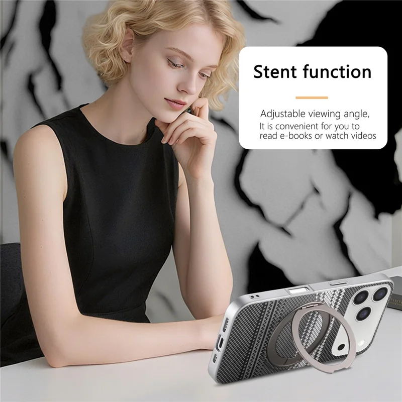 Cover per iPhone 17 Pro Max con Supporto Anello Magnetico in Pelle PU + PC + TPU - Nero