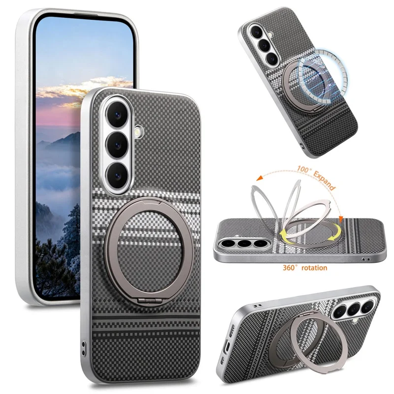 Cover per Samsung Galaxy S25 / S24 con Supporto Magnetico Rotante in PU Pelle + PC + TPU - Nero