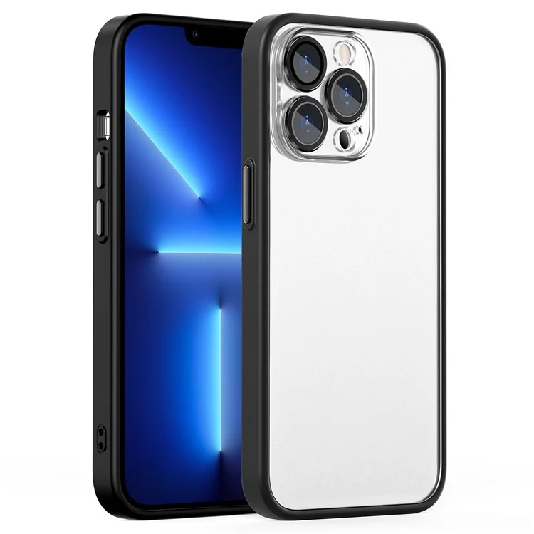 Para Iphone 13 Pro 6.1 Pulgadas PC + TPU Case de Teléfono Metal Ring-glass Glass Protector Protector Smartphone Cubierta de Teléfono Inteligente - Negro