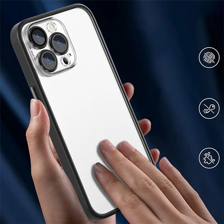 Para Iphone 13 Pro 6.1 Pulgadas PC + TPU Case de Teléfono Metal Ring-glass Glass Protector Protector Smartphone Cubierta de Teléfono Inteligente - Negro