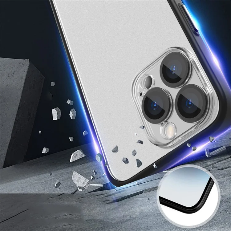 Para Iphone 13 Pro 6.1 Pulgadas PC + TPU Case de Teléfono Metal Ring-glass Glass Protector Protector Smartphone Cubierta de Teléfono Inteligente - Negro