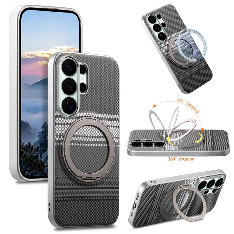For Samsung Galaxy S25 Ultra / S24 Ultra Case Magnetic Kickstand PU Leather + PC + TPU Gradient Phone Cover - Black