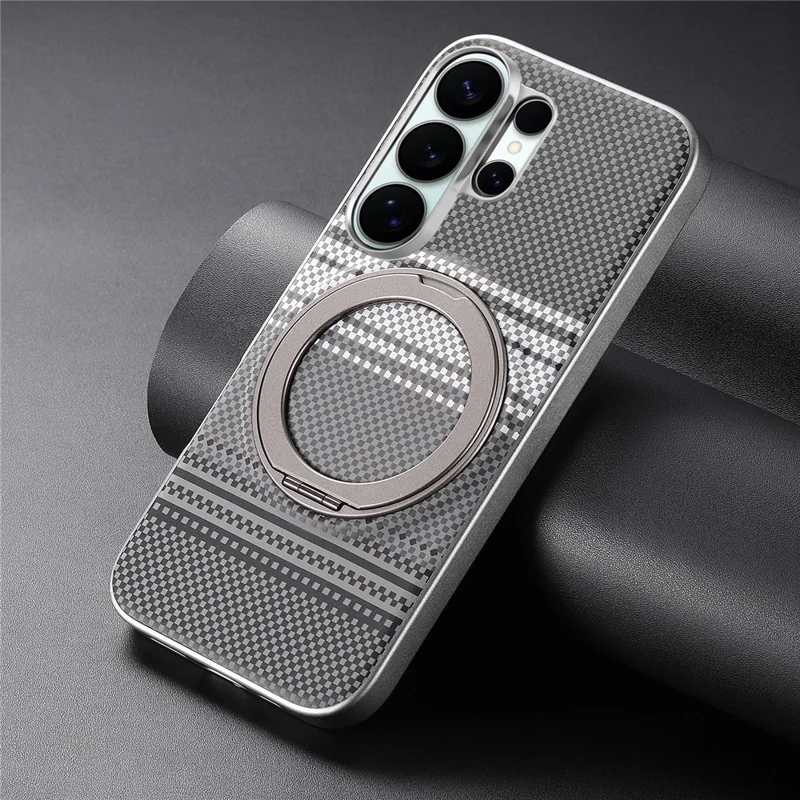 For Samsung Galaxy S25 Ultra / S24 Ultra Case Magnetic Kickstand PU Leather + PC + TPU Gradient Phone Cover - Black