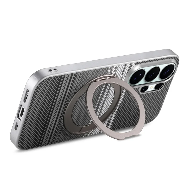 For Samsung Galaxy S25 Ultra / S24 Ultra Case Magnetic Kickstand PU Leather + PC + TPU Gradient Phone Cover - Black