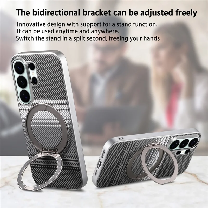 For Samsung Galaxy S25 Ultra / S24 Ultra Case Magnetic Kickstand PU Leather + PC + TPU Gradient Phone Cover - Black