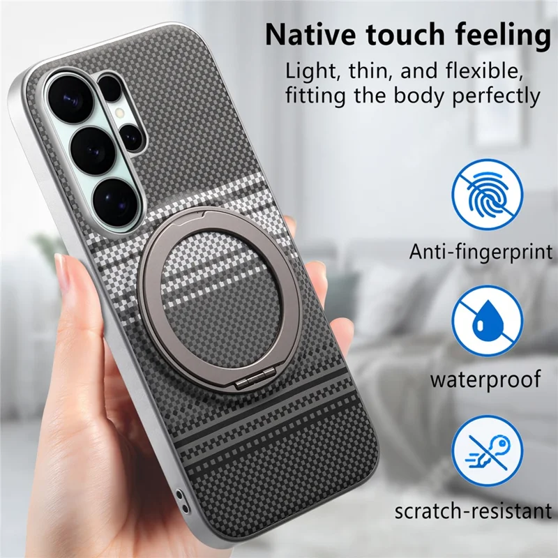 For Samsung Galaxy S25 Ultra / S24 Ultra Case Magnetic Kickstand PU Leather + PC + TPU Gradient Phone Cover - Black