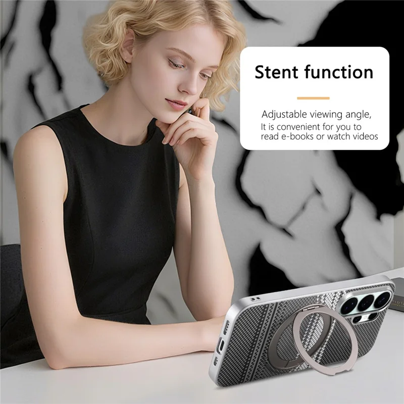 For Samsung Galaxy S25 Ultra / S24 Ultra Case Magnetic Kickstand PU Leather + PC + TPU Gradient Phone Cover - Black