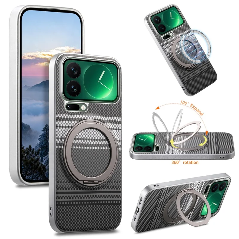 Folia na Xiaomi 17 Pro Max z magnesem i podstawką obrotową z kory PU + PC + TPU, pokrowiec gradientowy - Czarny
