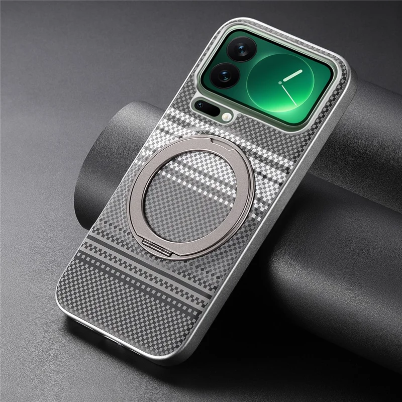 Folia na Xiaomi 17 Pro Max z magnesem i podstawką obrotową z kory PU + PC + TPU, pokrowiec gradientowy - Czarny