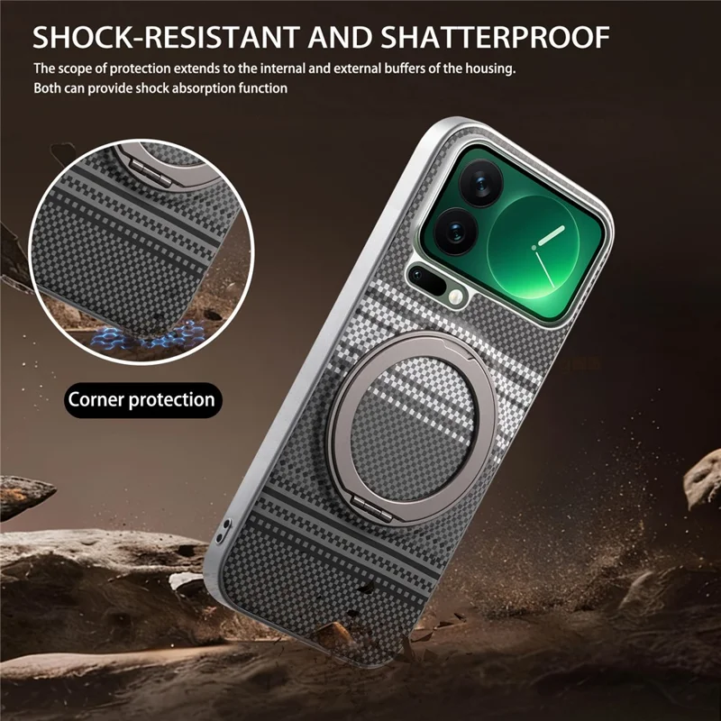 Folia na Xiaomi 17 Pro Max z magnesem i podstawką obrotową z kory PU + PC + TPU, pokrowiec gradientowy - Czarny