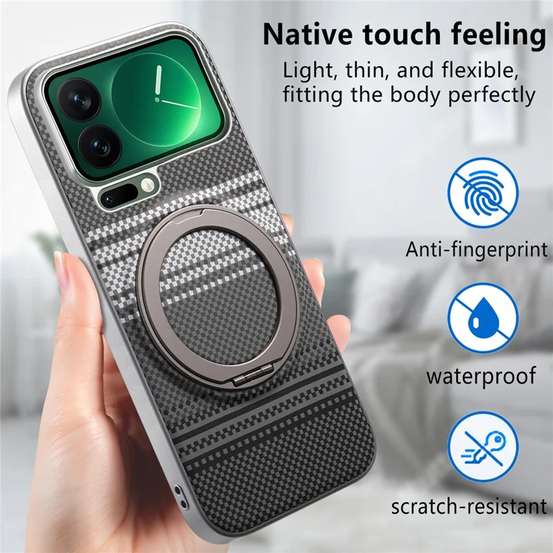 Folia na Xiaomi 17 Pro Max z magnesem i podstawką obrotową z kory PU + PC + TPU, pokrowiec gradientowy - Czarny