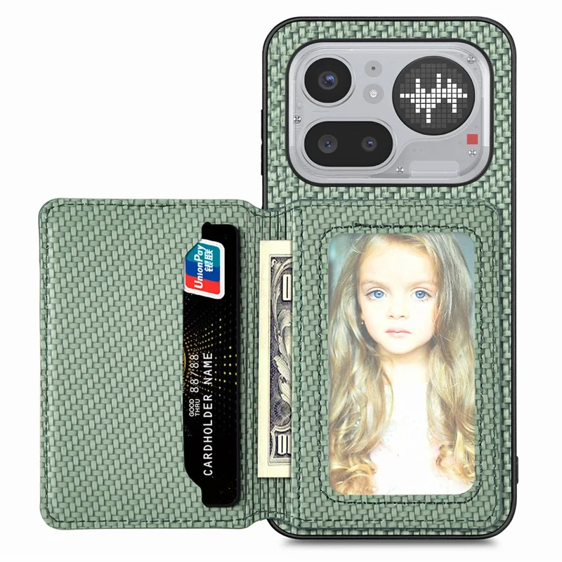 Чехол для Nothing Phone (4a) Pro с блокировкой RFID, из искусственной кожи с текстурой карбон, с держателем карт - Зеленый