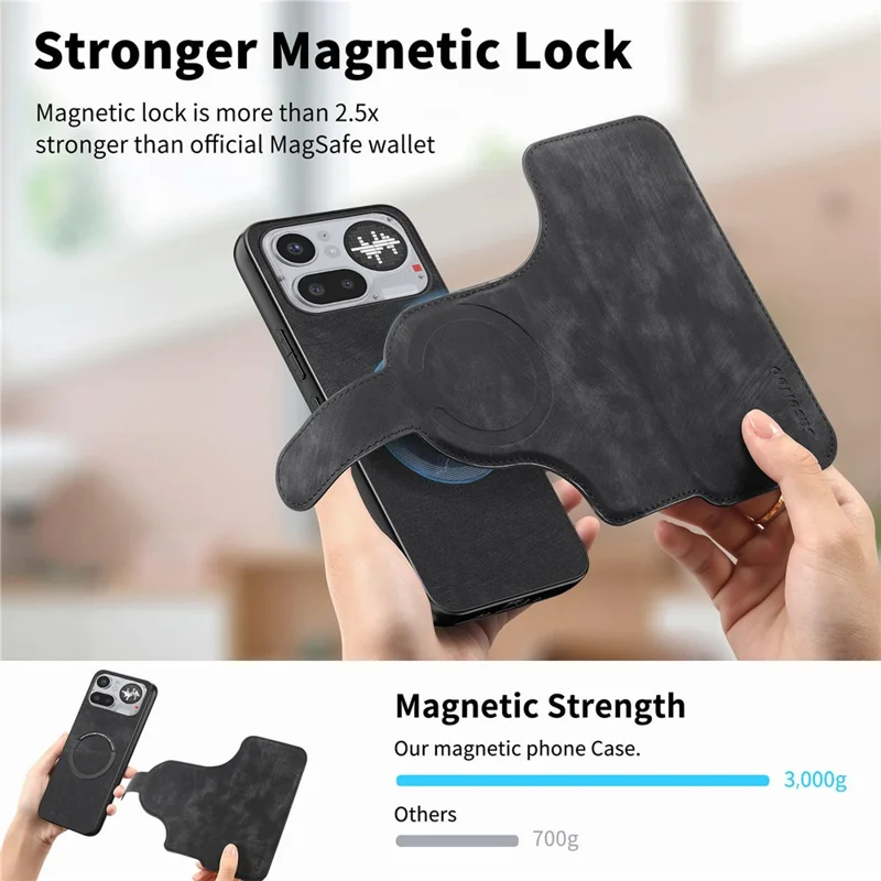 CASENEO MW-03 For Nothing Phone (4a) Pro Magnetic Case Detachable Leather Phone Wallet Cover - Black